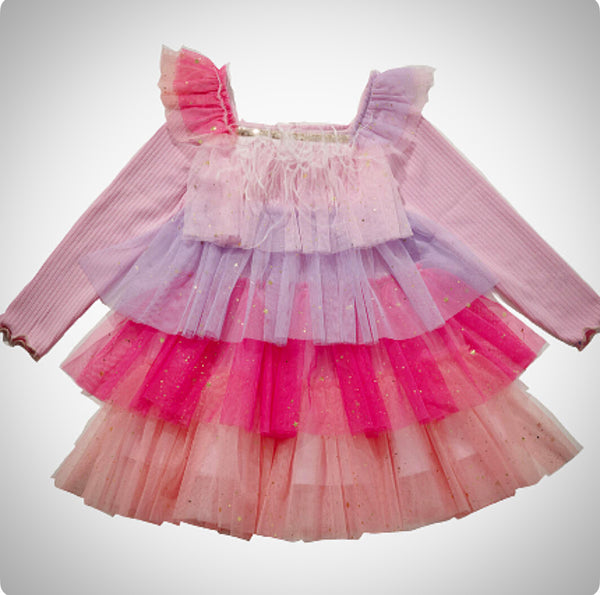 Multi Colored Layered Fur Tutu Dress 6Y Multi Colored Layered Fur Tutu Dress 6Y