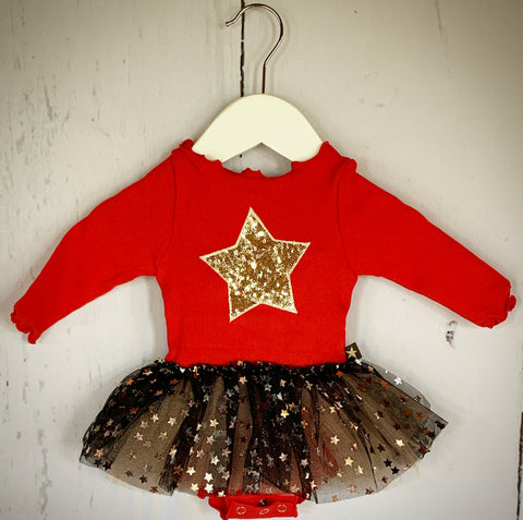 Red and Gold Star Onesie Sparkle TuTu  Dress
