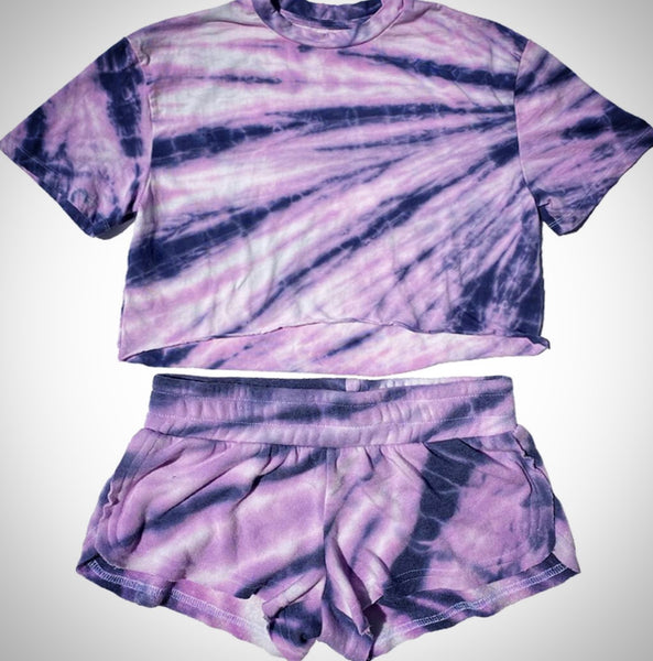 Tie-Dye Slouch Short Set - Purple